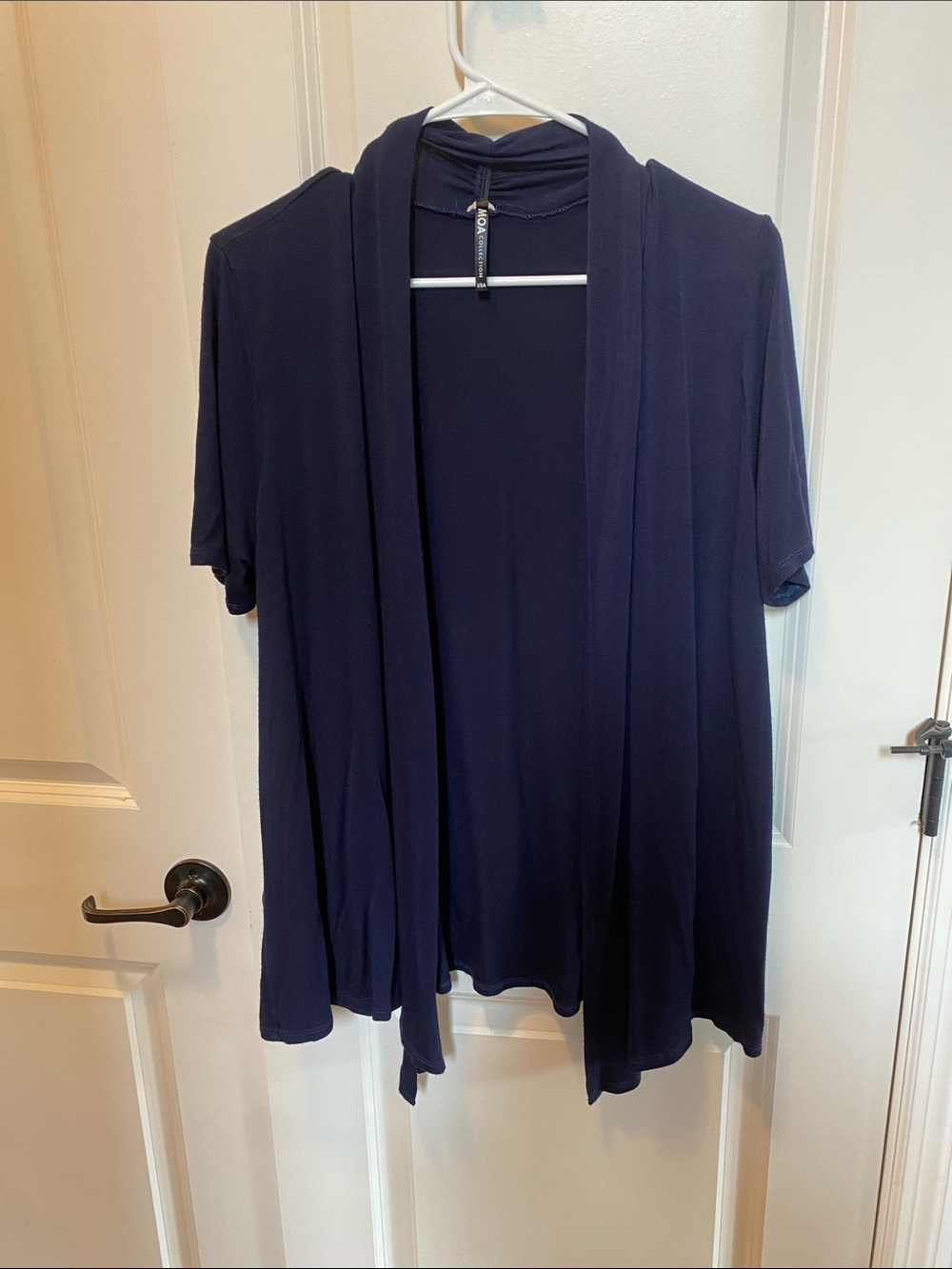 Open-Front Short Sleeve Tunic Cardigan in Navy - Women